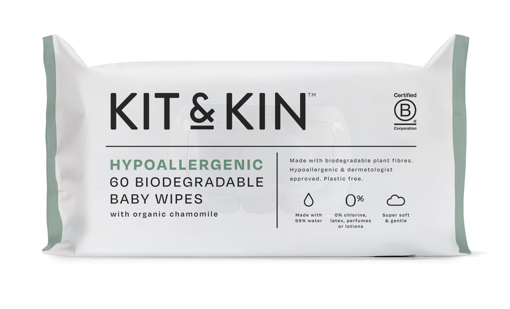 Kit and Kin Servetele Umede Biodegradabile 60 buc, 99% apa, potrivite de la nastere 0 luni+