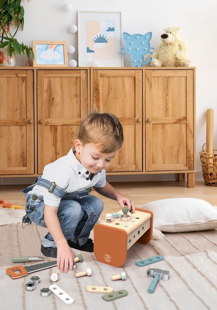 Speedy Monkey Banc de lucru si trusa de scule 2 in 1 din lemn certificat FSC, 3 ani+, conform EN71