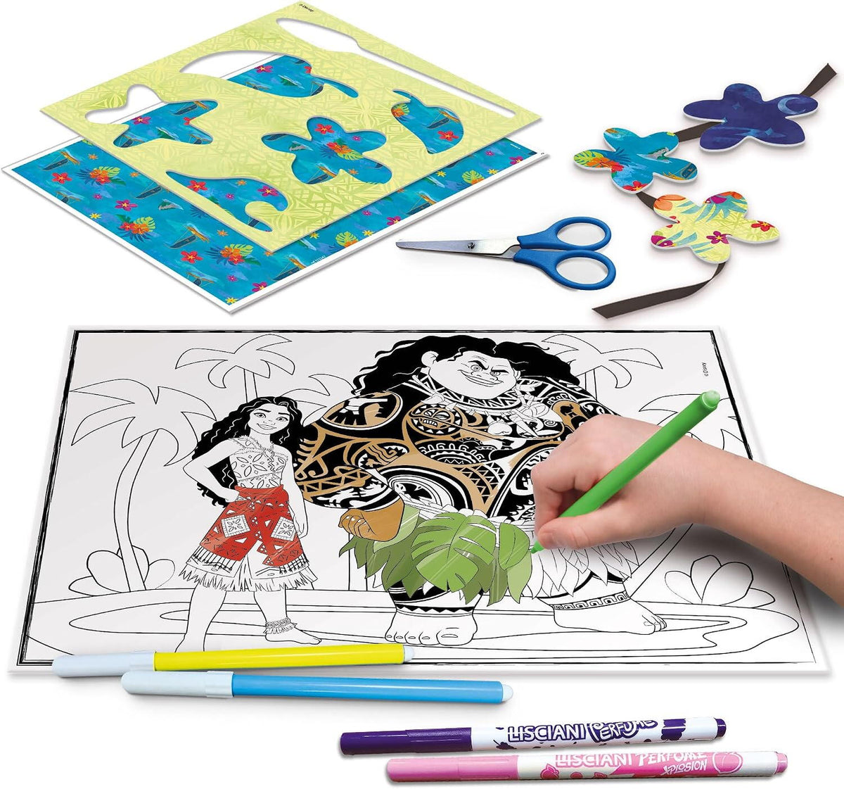 LISCIANI Tablita de desen cu lumini Vaiana 2 din plastic, 5 ani+, cu sabloane si accesorii creative