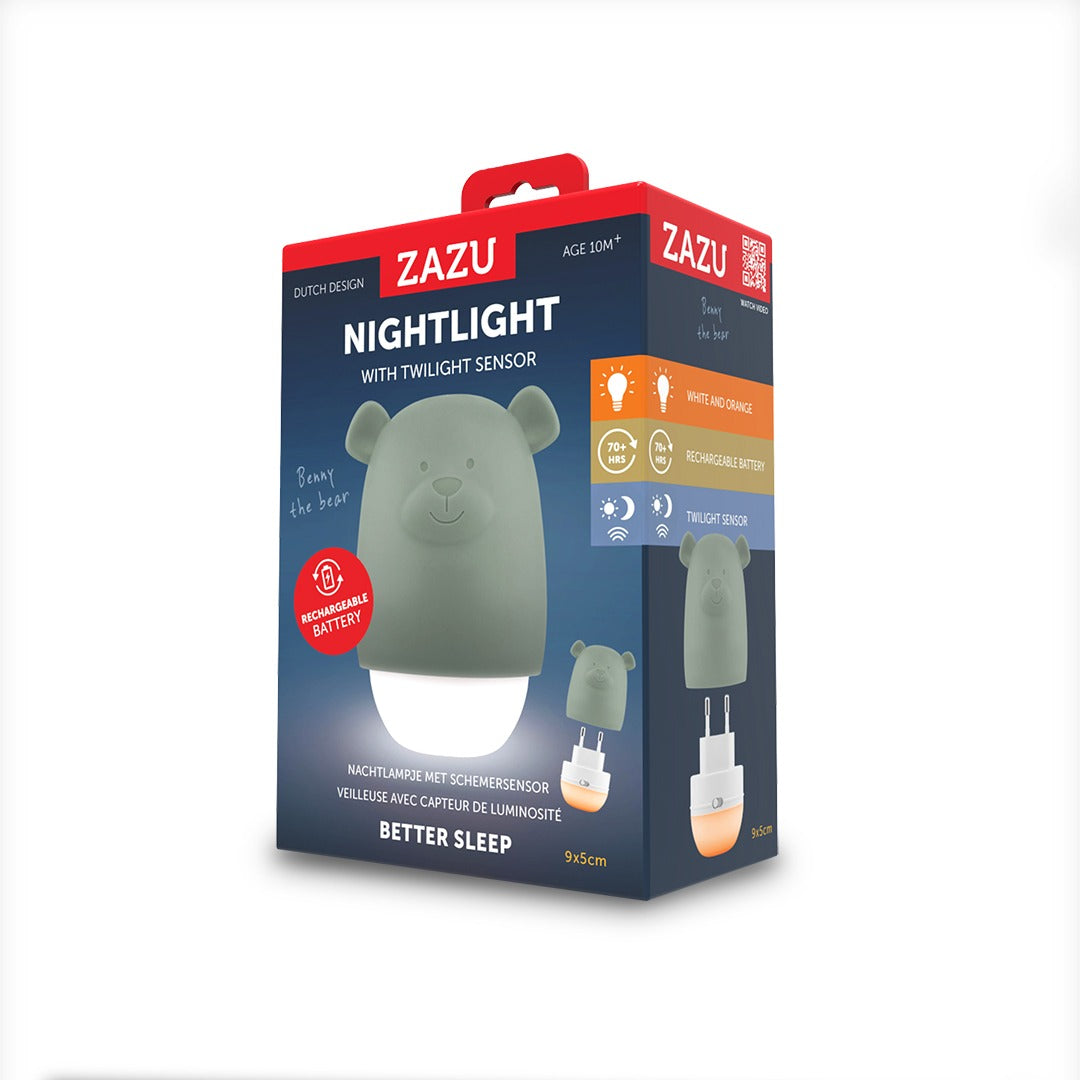 Lampa de veghe cu senzor de lumina Benny the Bear, Zazu Kids , Verde