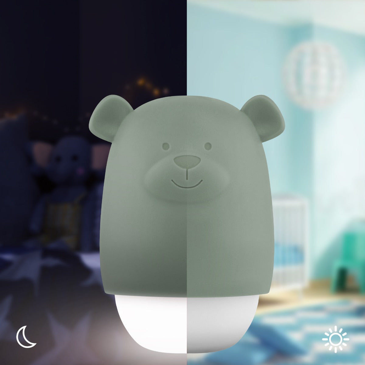 Lampa de veghe cu senzor de lumina Benny the Bear, Zazu Kids , Verde