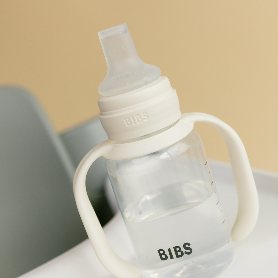 BIBS - Set biberon tip Sippy Cup PP 150 ml cu cioc din silicon și sistem antipicurare, Blush