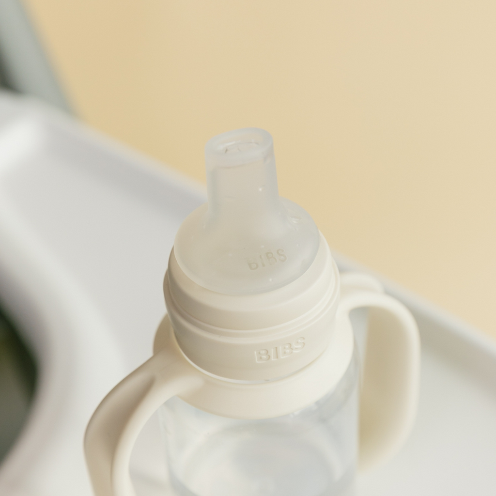 BIBS - Set biberon tip Sippy Cup PP 150 ml cu cioc din silicon și sistem antipicurare, Blush