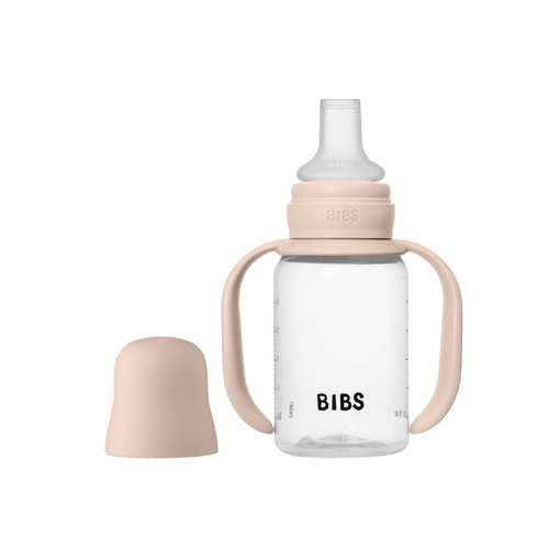 BIBS Set biberon tip Sippy Cup PP 150 ml cioc silicon sistem antipicurare Blush 6 luni EN14350