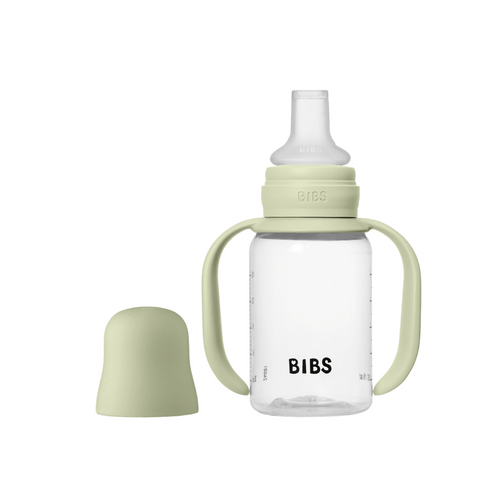 BIBS Set biberon tip Sippy Cup PP 150 ml cioc din silicon sistem antipicurare Sage 6 luni EN14350