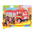 Puzzle incastru din lemn - Pompieri in misiune ( 9 piese)