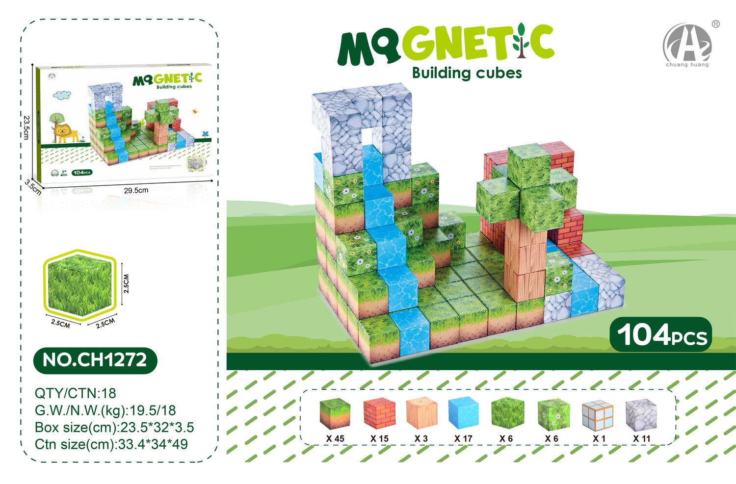 Cuburi magnetice - In natura 104 piese (2.5 cm)