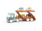Speedy Monkey Camion transportor cu 4 masinute din lemn certificat FSC pentru copii 18 luni
