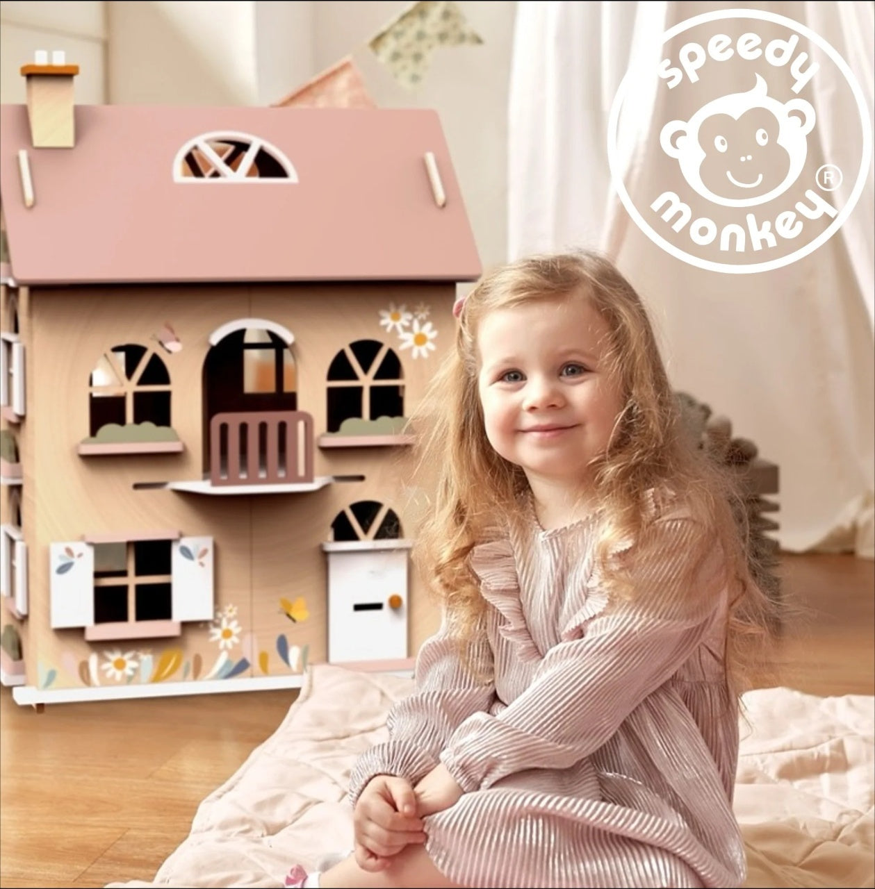 Casa de papusi din lemn cu accesorii, Speedy Monkey