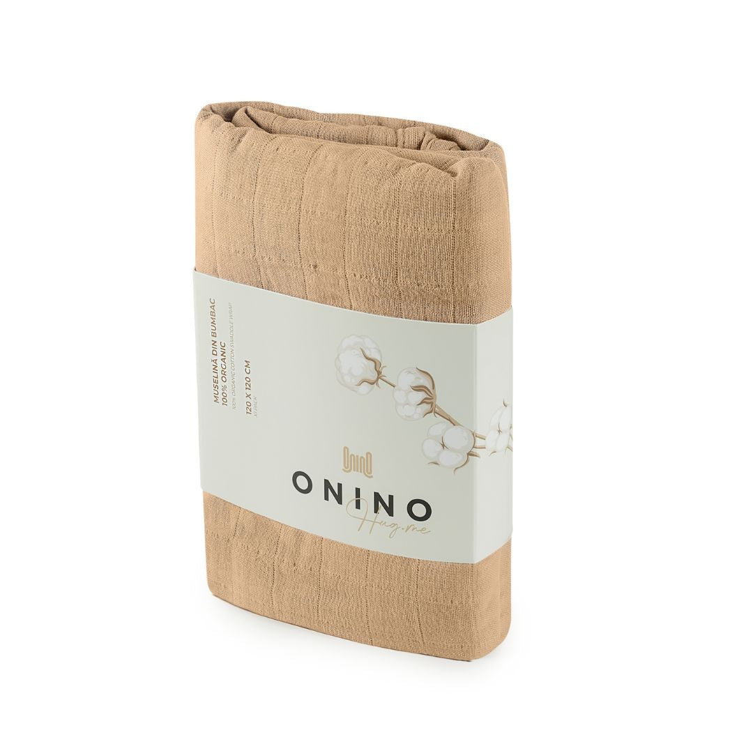 ONINO - Muselina multifunctionala din bumbac 100% organic, HUG.me, Oatmeal Beige, x1 bucata, 120 x 120 cm, certificata GOTS