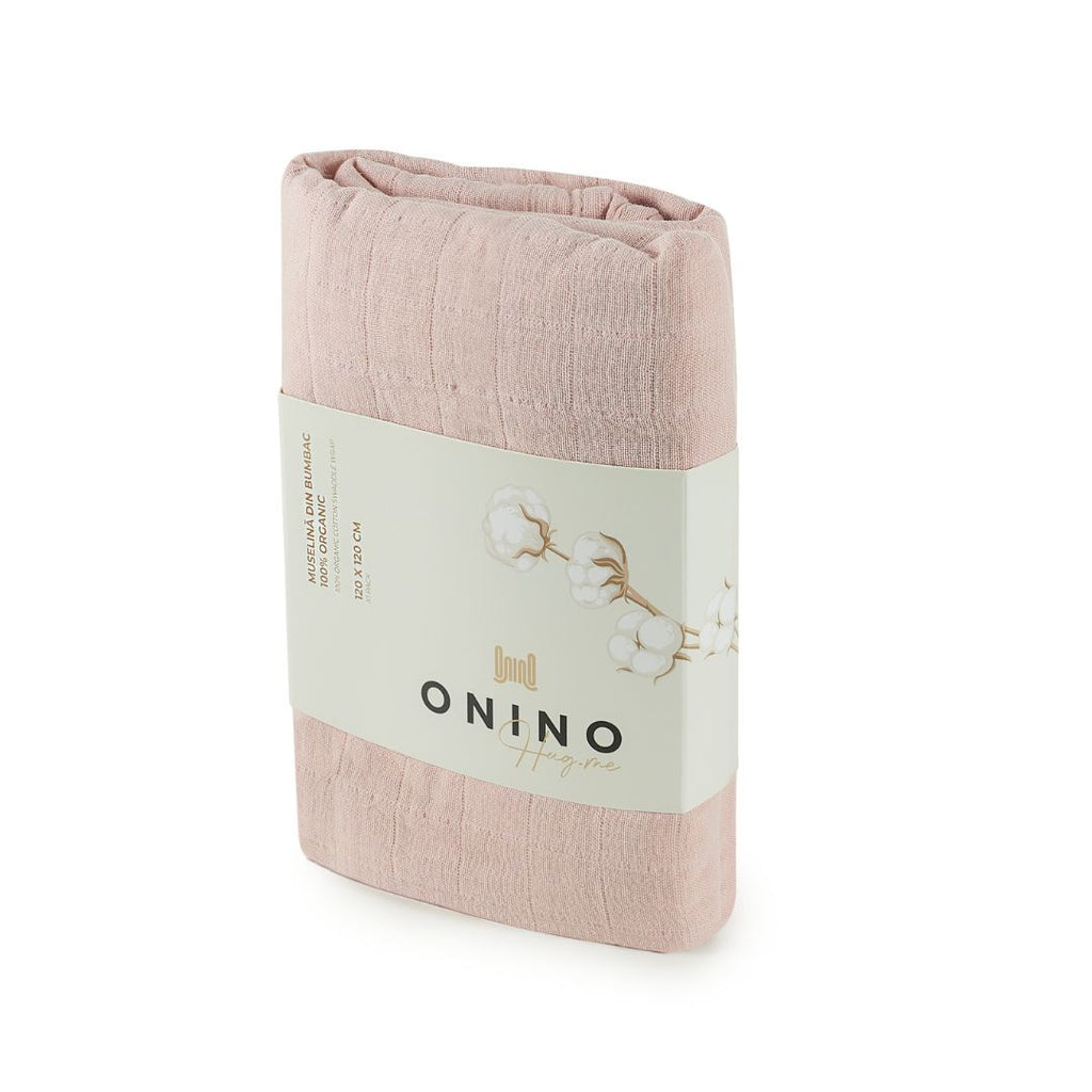 ONINO - Muselina multifunctionala din bumbac 100% organic, HUG.me, Warm Peach, x1 bucata, 120 x 120 cm, certificata GOTS