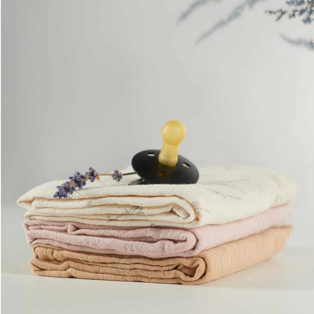 ONINO - Muselina multifunctionala din bumbac 100% organic, HUG.me, Pure Bloom, x3 bucati, 60 x 60 cm, certificata GOTS