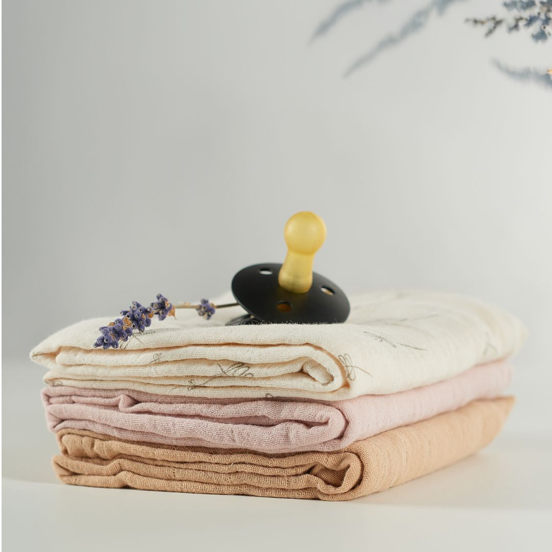 ONINO - Muselina multifunctionala din bumbac 100% organic, HUG.me, Pure Bloom, x3 bucati, 60 x 60 cm, certificata GOTS