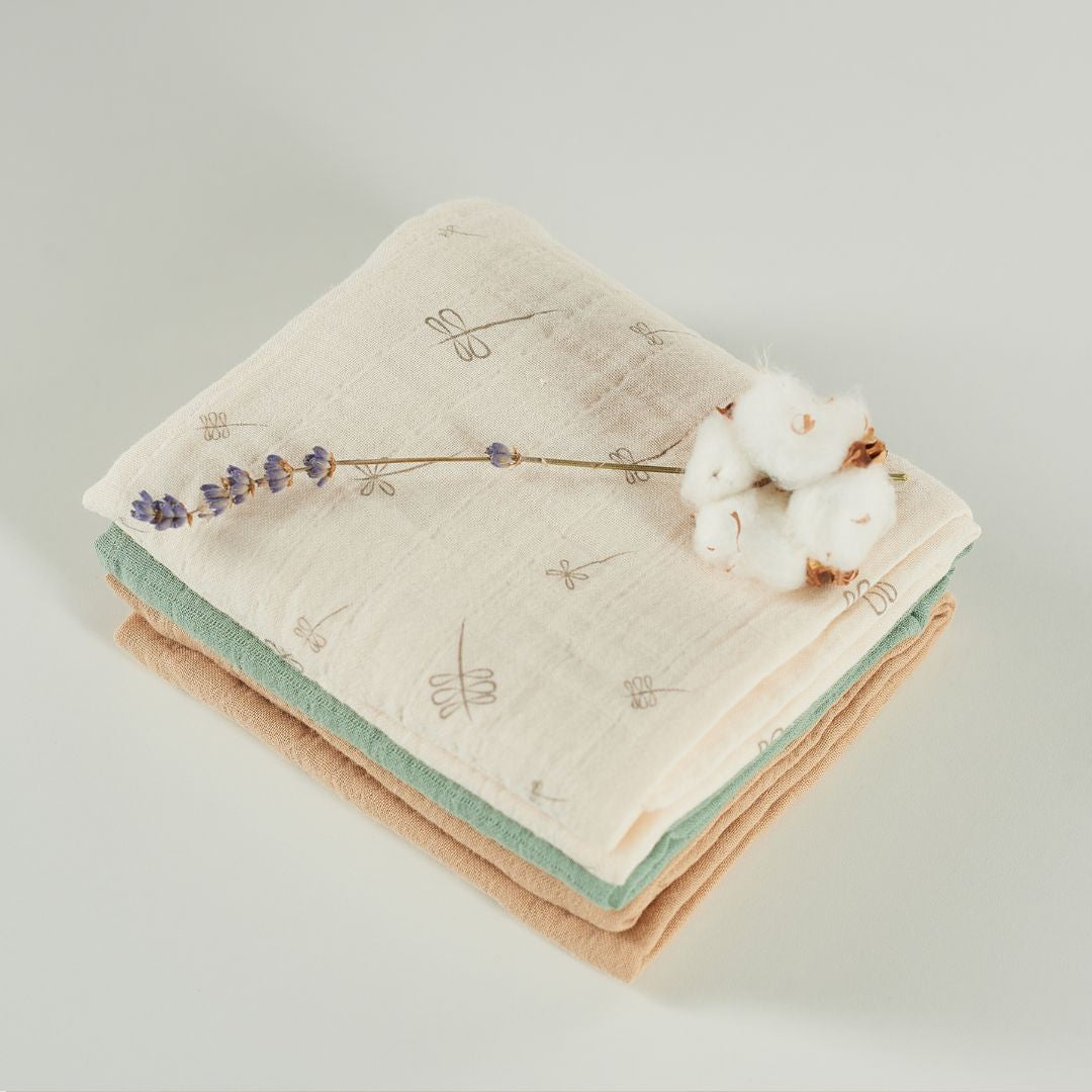ONINO - Muselina multifunctionala din bumbac 100% organic, HUG.me, Pure Nature, x3 bucati, 60 x 60 cm, certificata GOTS