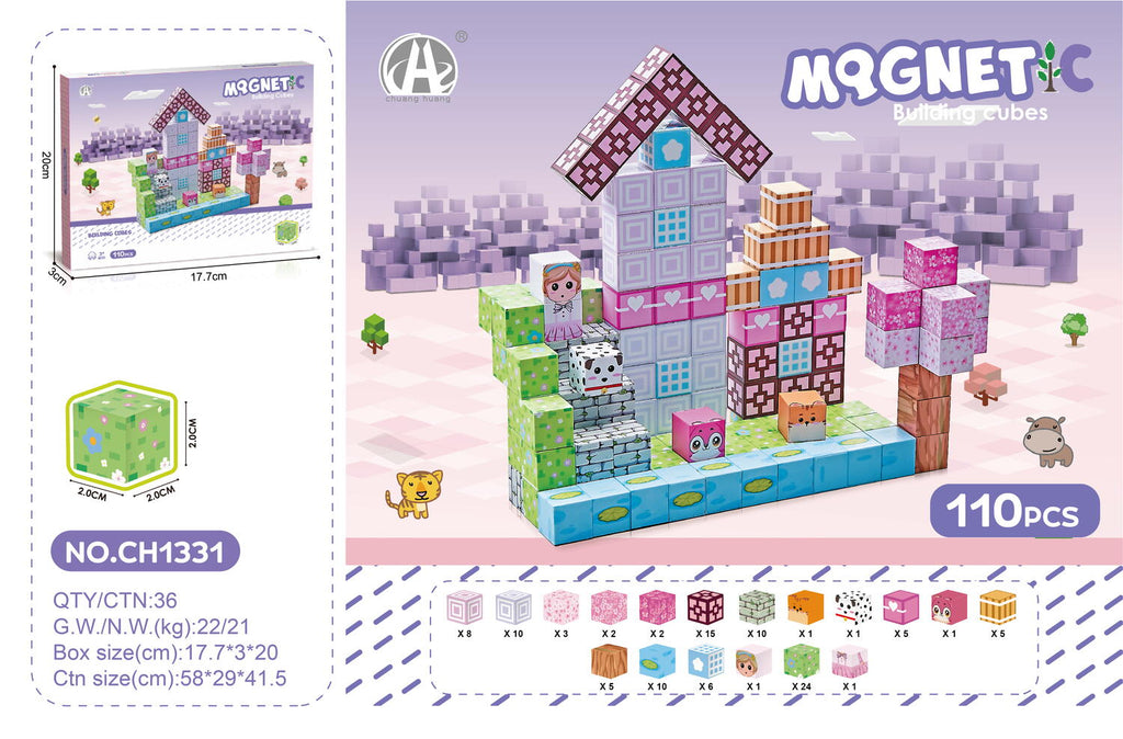 Cuburi magnetice  - Universul printeselor 110 piese (2 cm)