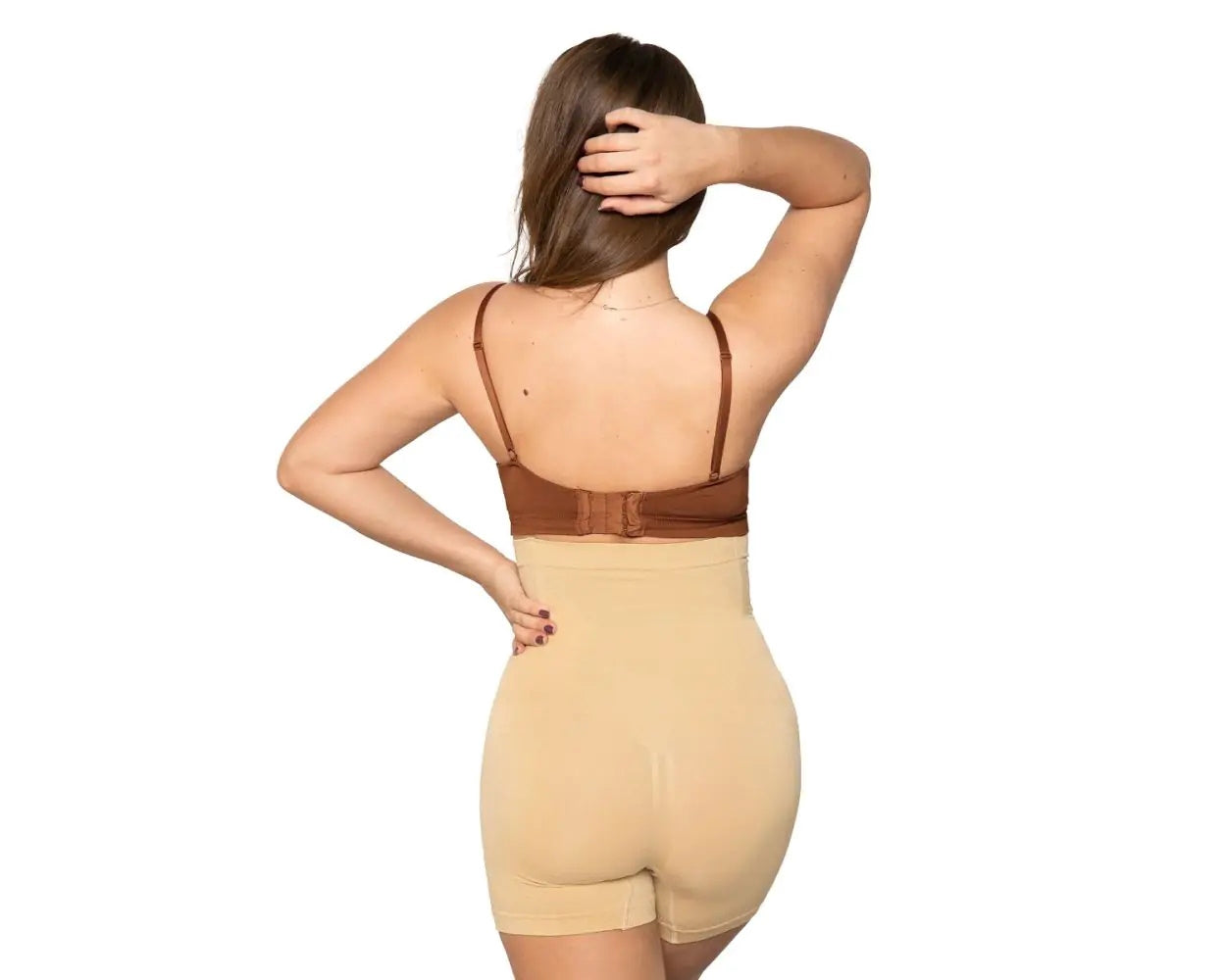 Colanti scurti modelatori cu centura abdominala postnatala integrata, WonderMom Bej marimea M