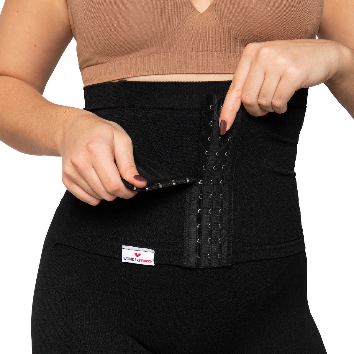 Colanti scurti modelatori cu centura abdominala postnatala integrata, WonderMom Negri marimea S