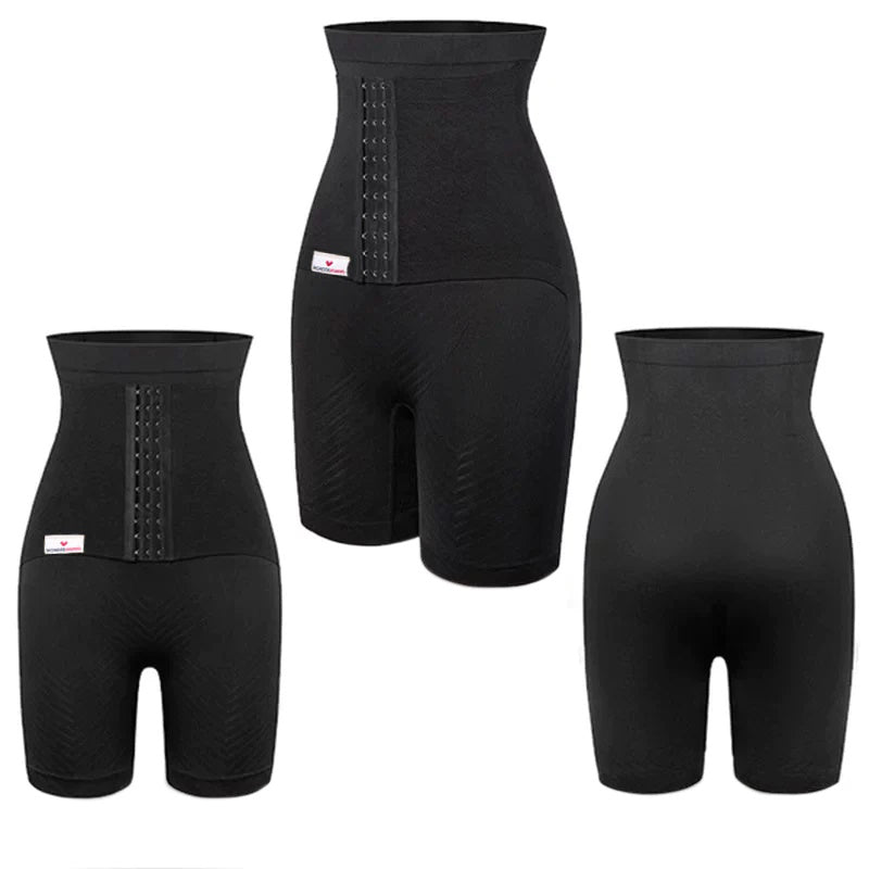 Colanti scurti modelatori cu centura abdominala postnatala integrata, WonderMom Negri marimea S