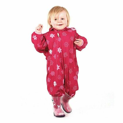 Combinezon Impermeabil Fleece Red Flowers 18-24 luni