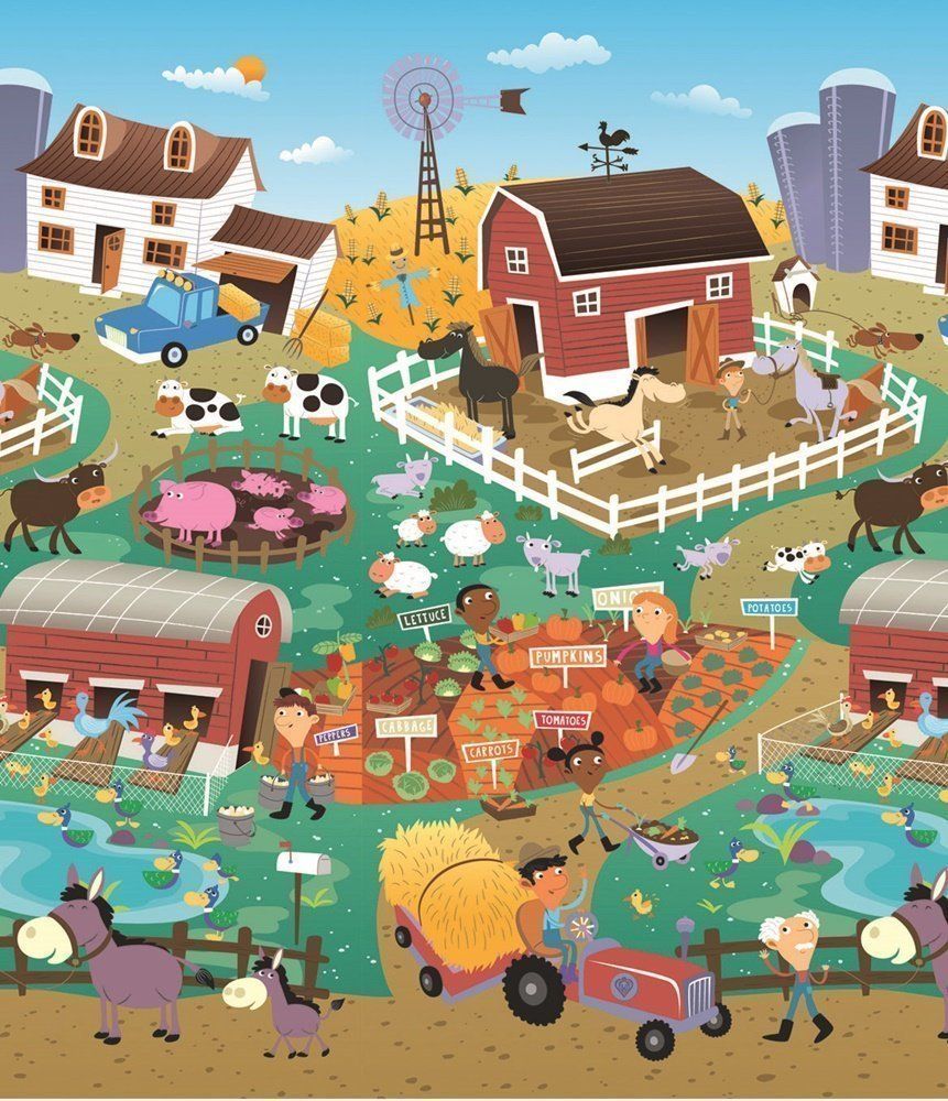 Covoras de Joaca cu Doua Fete pentru Copii Prince Lionheart City / Farm