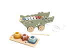 Speedy Monkey Crocodil din lemn cu xilofon si piese de stivuire, lemn certificat FSC, 18 luni