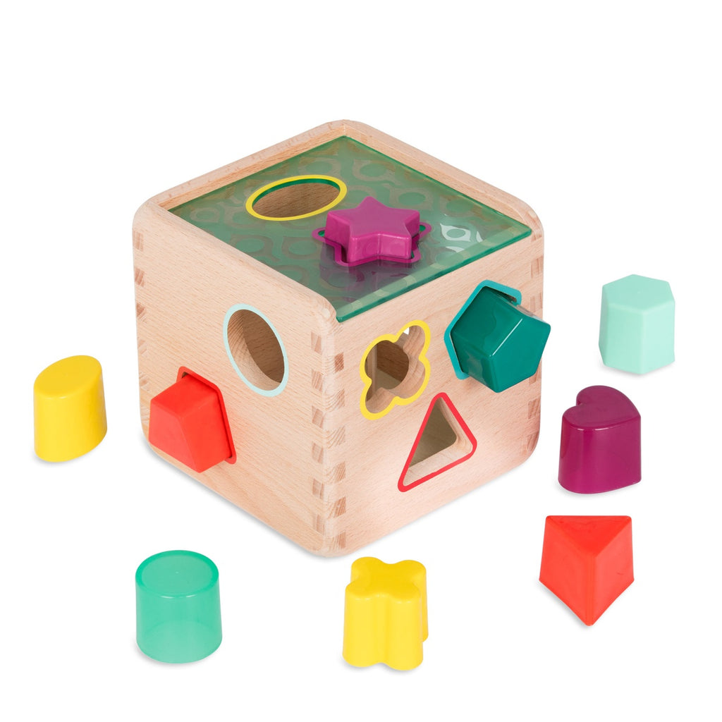 B.Toys Wooden Educational Cube with 9 Different Shapes