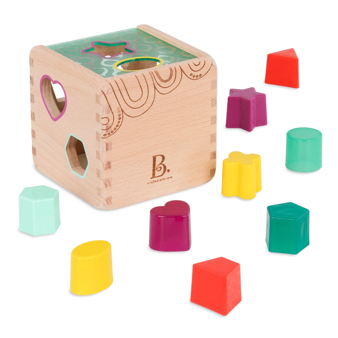 B.Toys Wooden Educational Cube with 9 Different Shapes