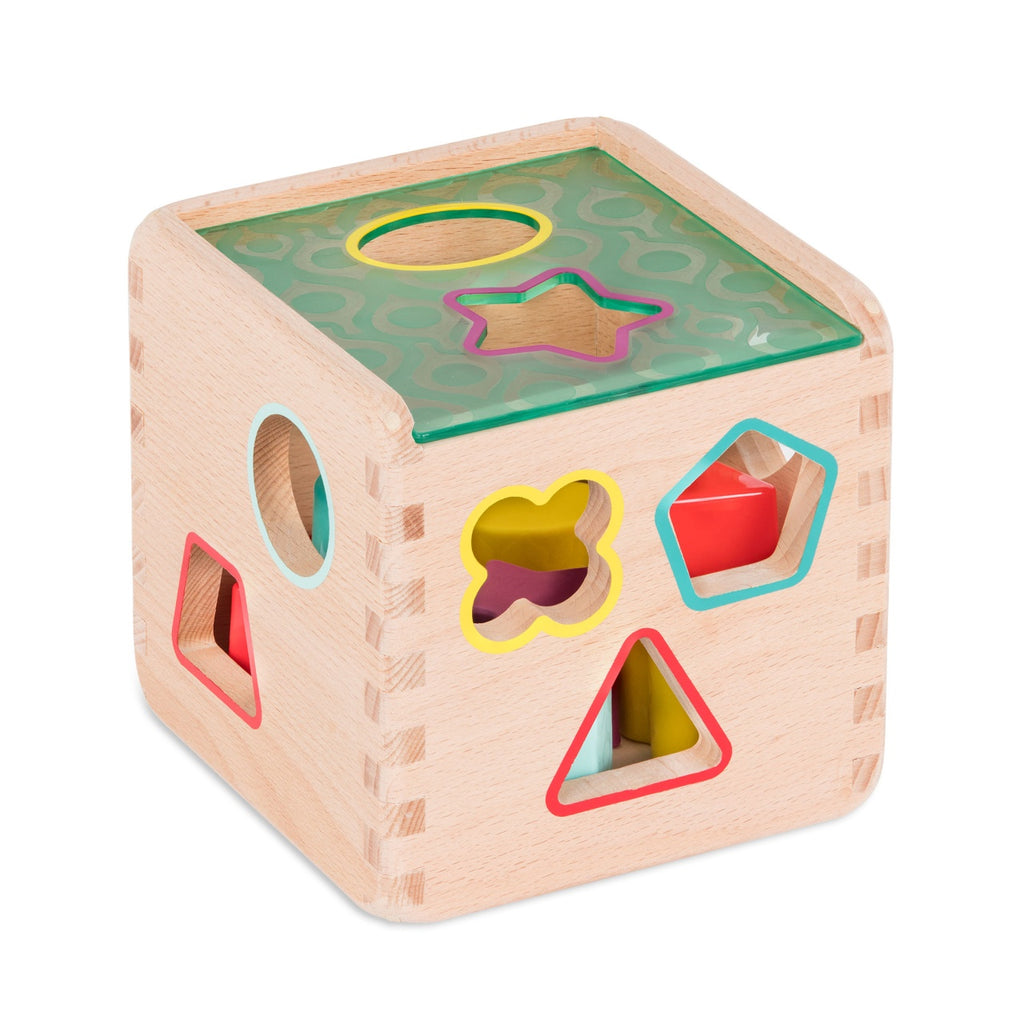 B.Toys Wooden Educational Cube with 9 Different Shapes