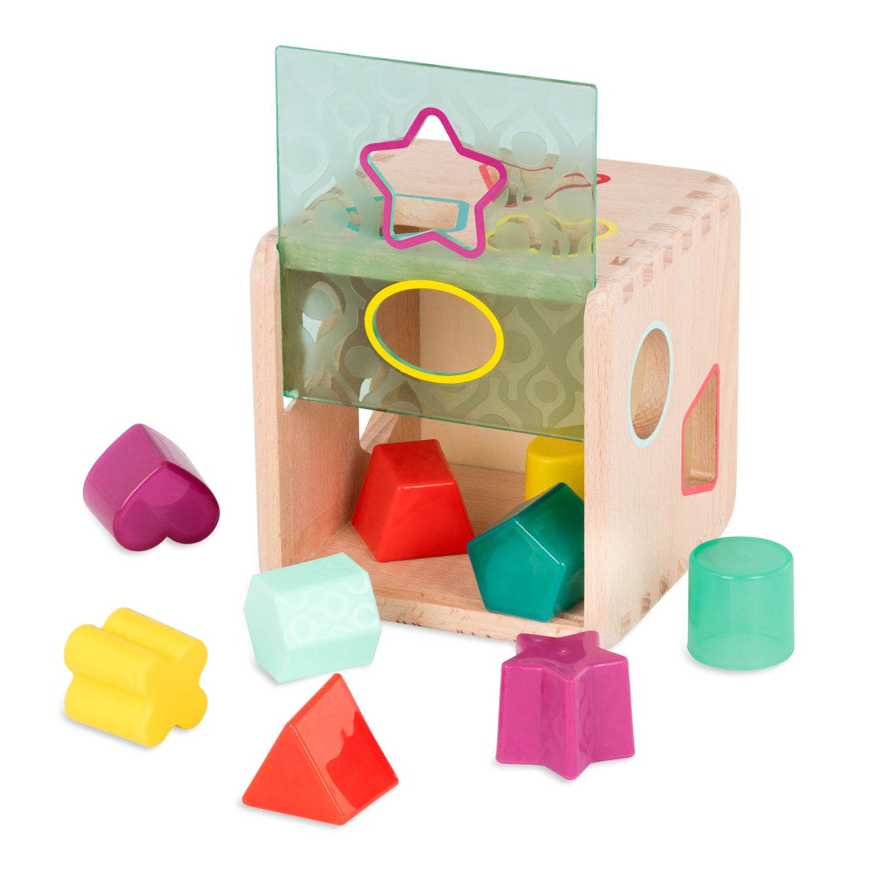B.Toys Wooden Educational Cube with 9 Different Shapes
