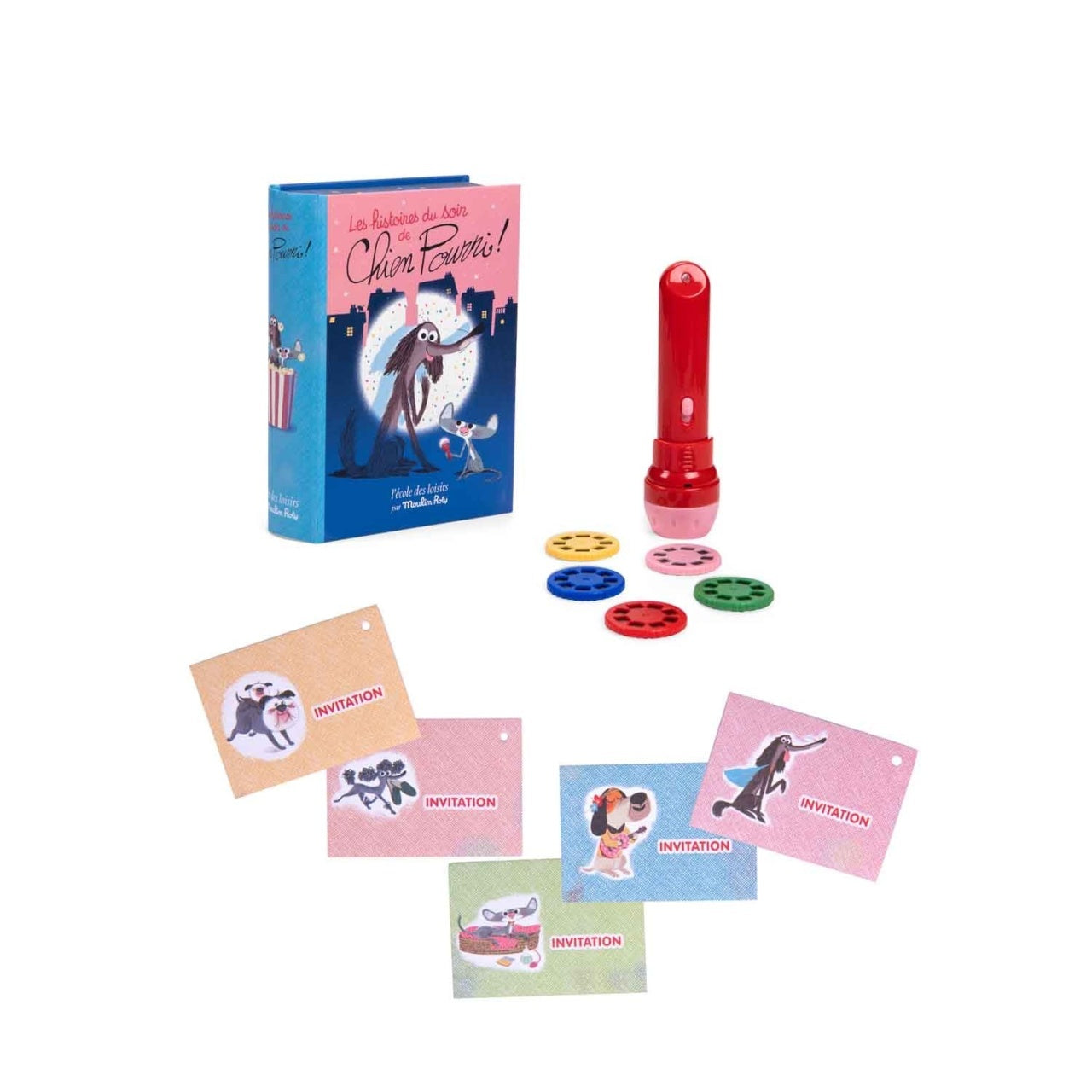 Cutie cu lanterna de proiectat povesti Chien Pourri, Moulin Roty