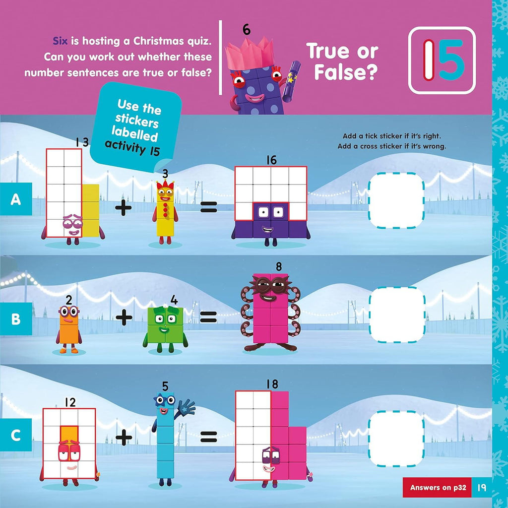 Carte cu abtibilduri si activitati Numberblocks - Magia Craciunului