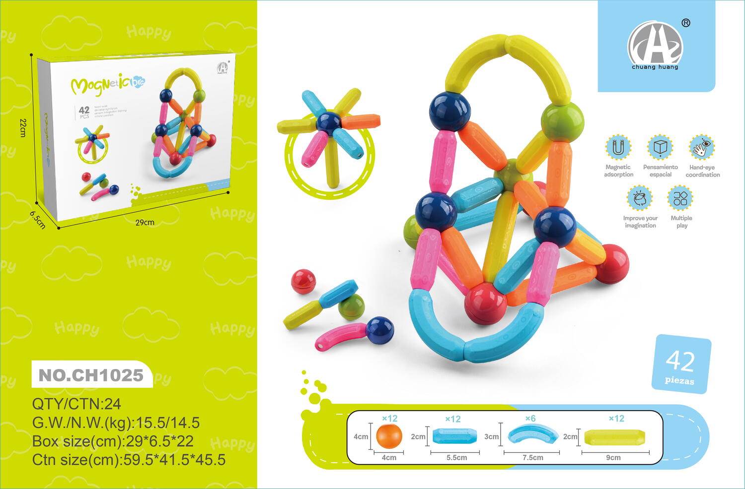 Set de constructie magnetic - Forme 3D (42 piese)