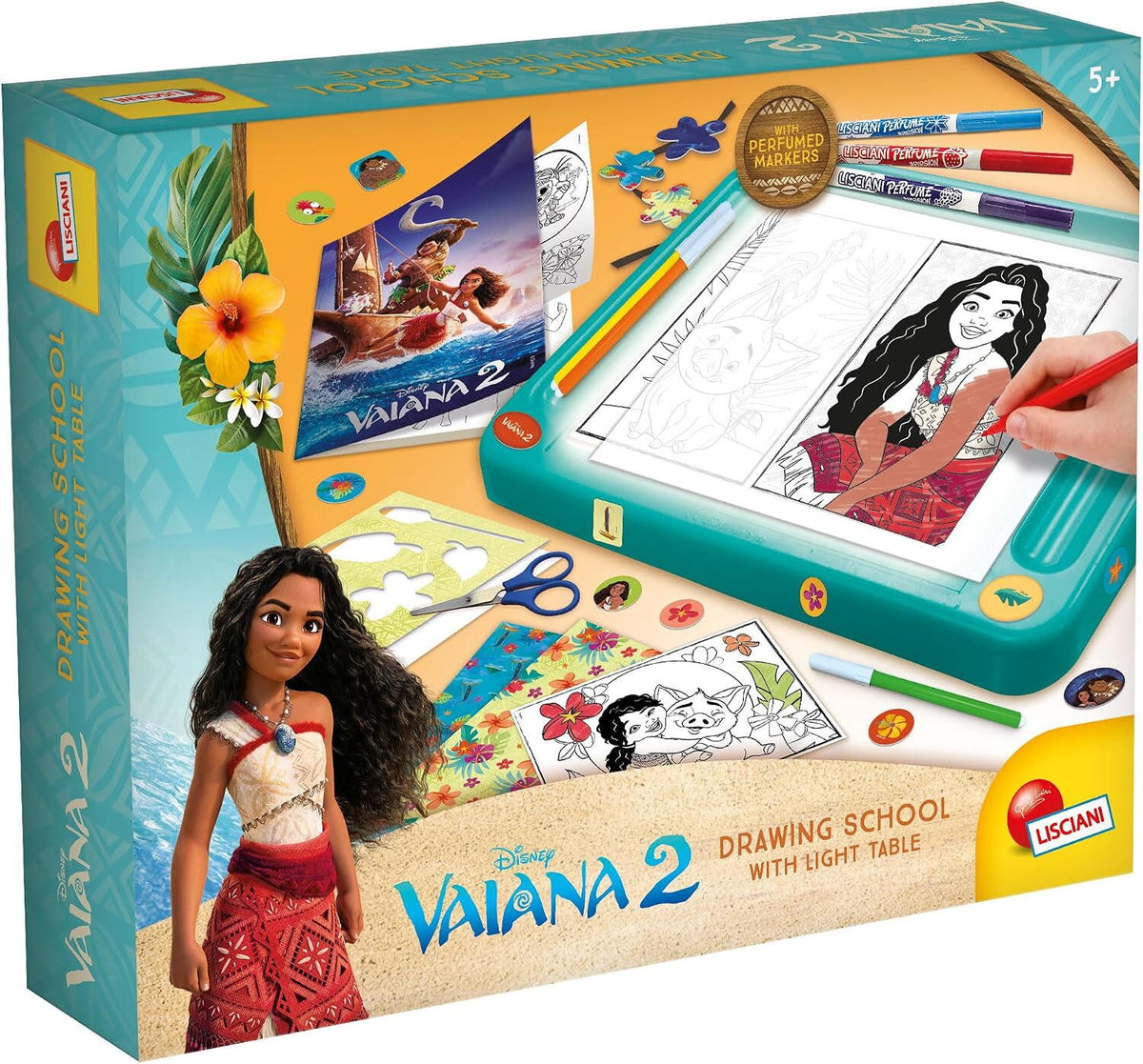 LISCIANI Tablita de desen cu lumini Vaiana 2 din plastic, 5 ani+, cu sabloane si accesorii creative