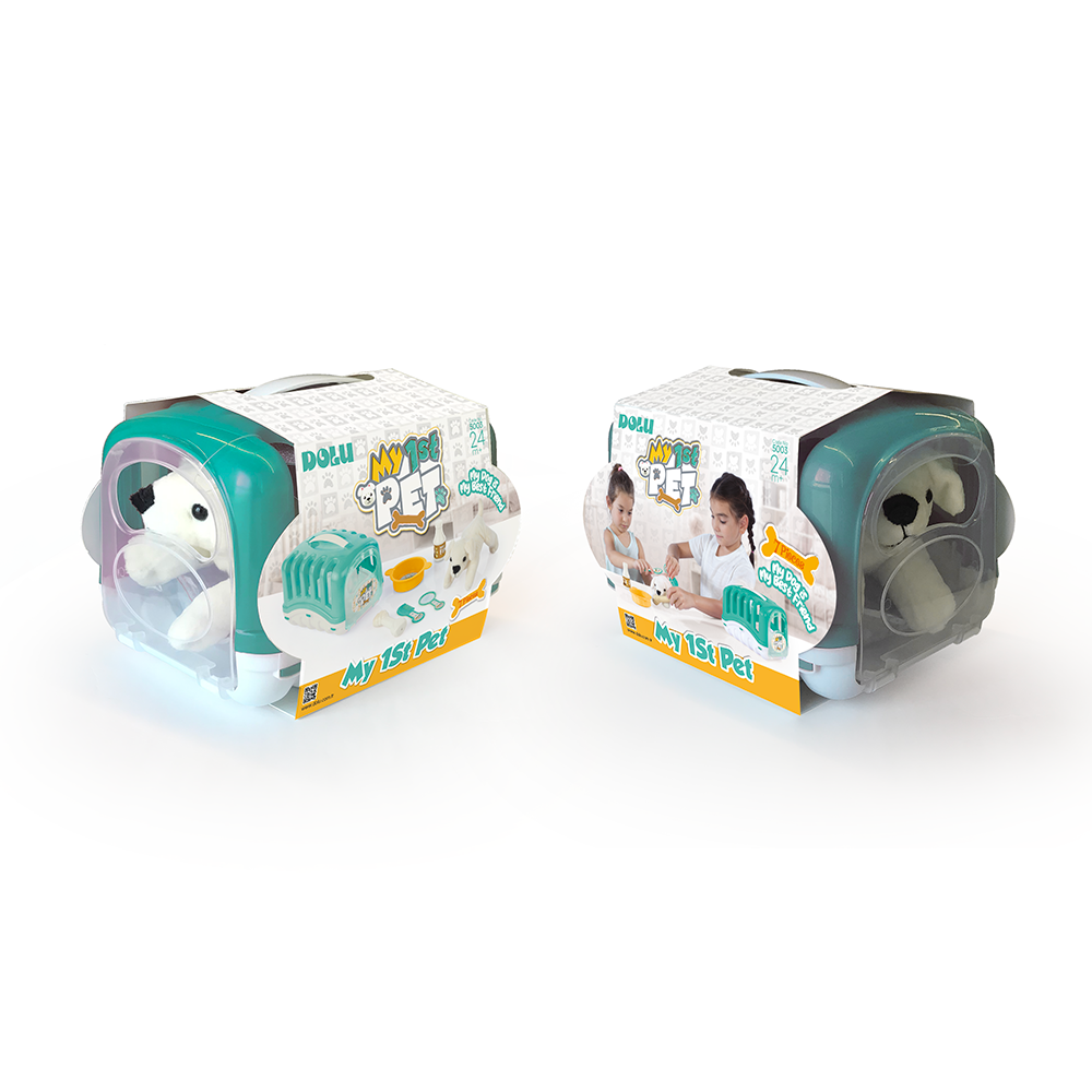 Catelus cu accesorii & cusca - Pastel