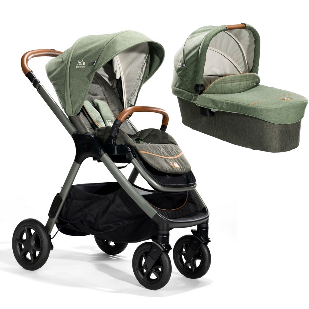 Joie - Carucior pentru copii multifunctional 3 in 1 Finiti Signature Pine/Laurel (Carucior Finiti Pine+ Landou Ramble XL Pine+ scoica i-Snug Laurel)