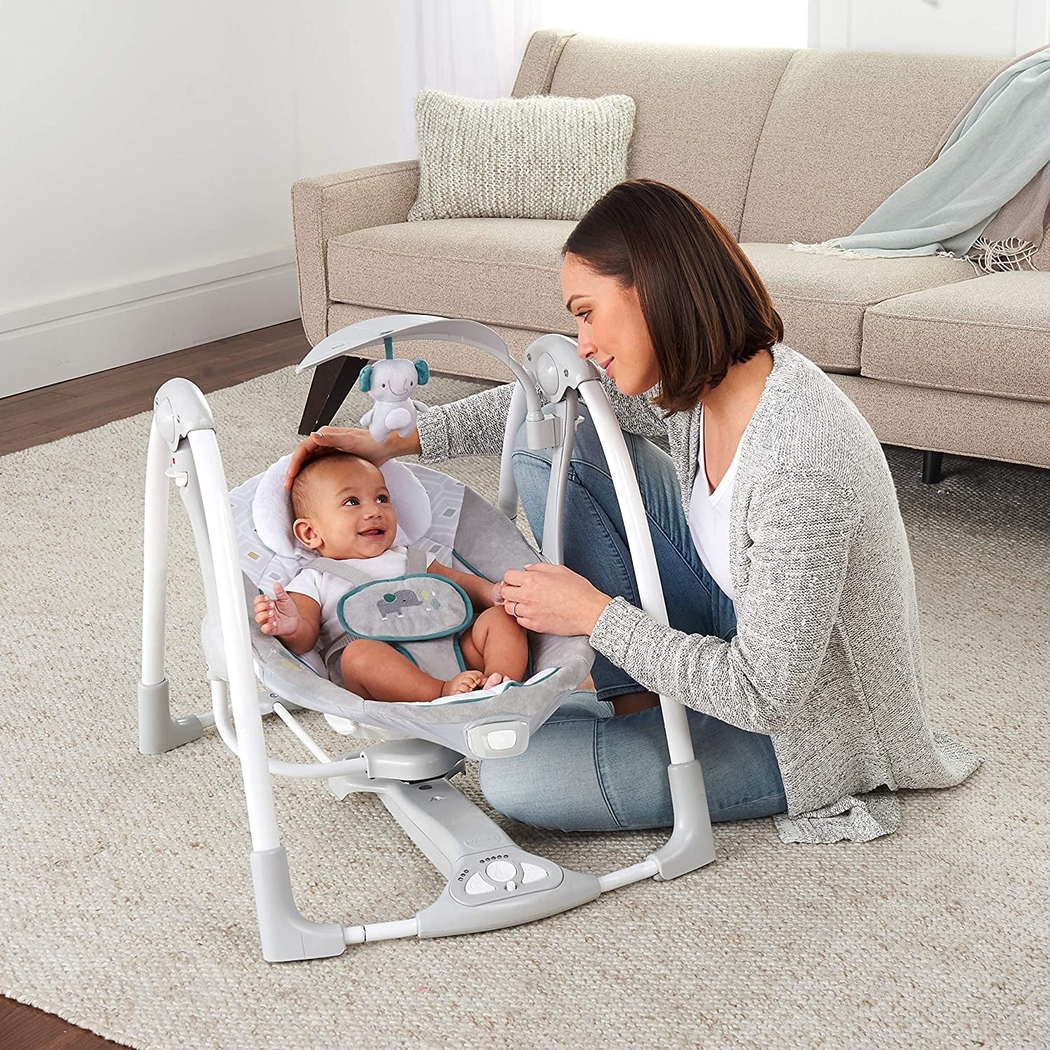 Ingenuity - Leagan portabil ConvertMe Swing 2 Seat Battery-Saver, Nash