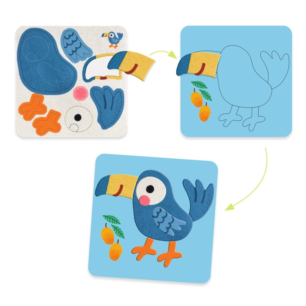 Joc creativ cu stickere din fetru Animalute moi, Djeco