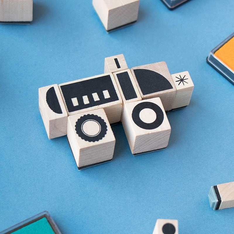 Londji Creative Stamp Set Vehicles 5 years+ wood rubber recycled cardboard