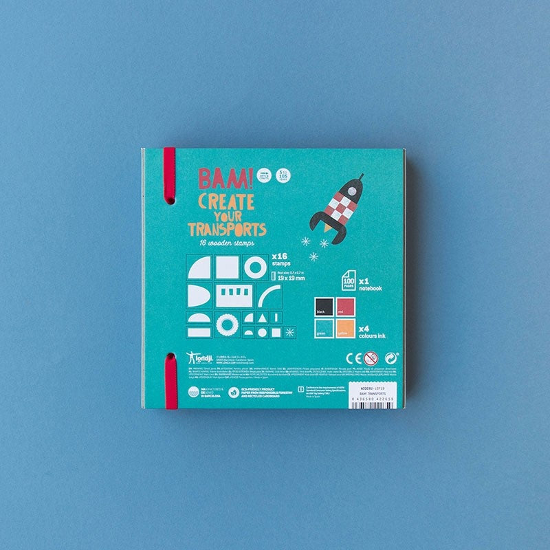 Londji Creative Stamp Set Vehicles 5 years+ wood rubber recycled cardboard