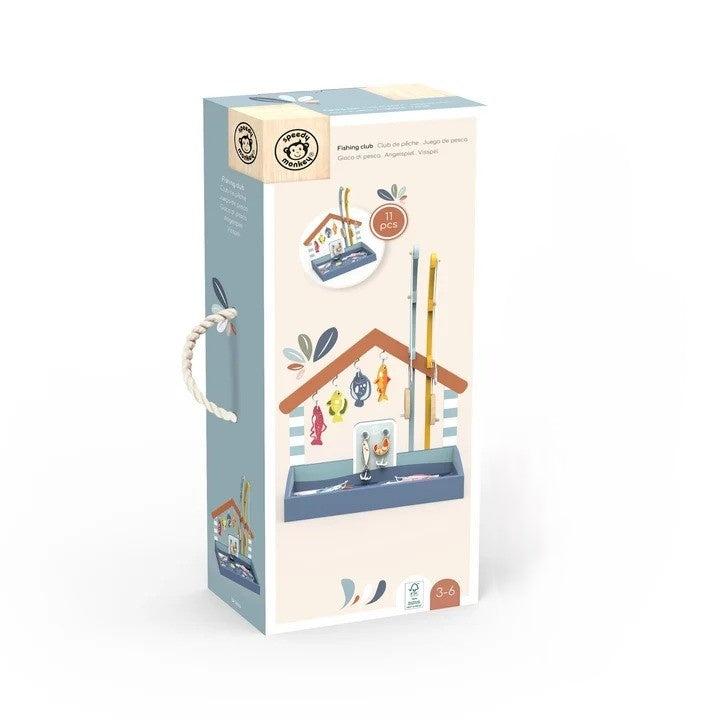 Speedy Monkey Joc de pescuit din lemn cu undite magnetice, 6 pesti colorati, 3 - 6 ani, lemn certificat FSC