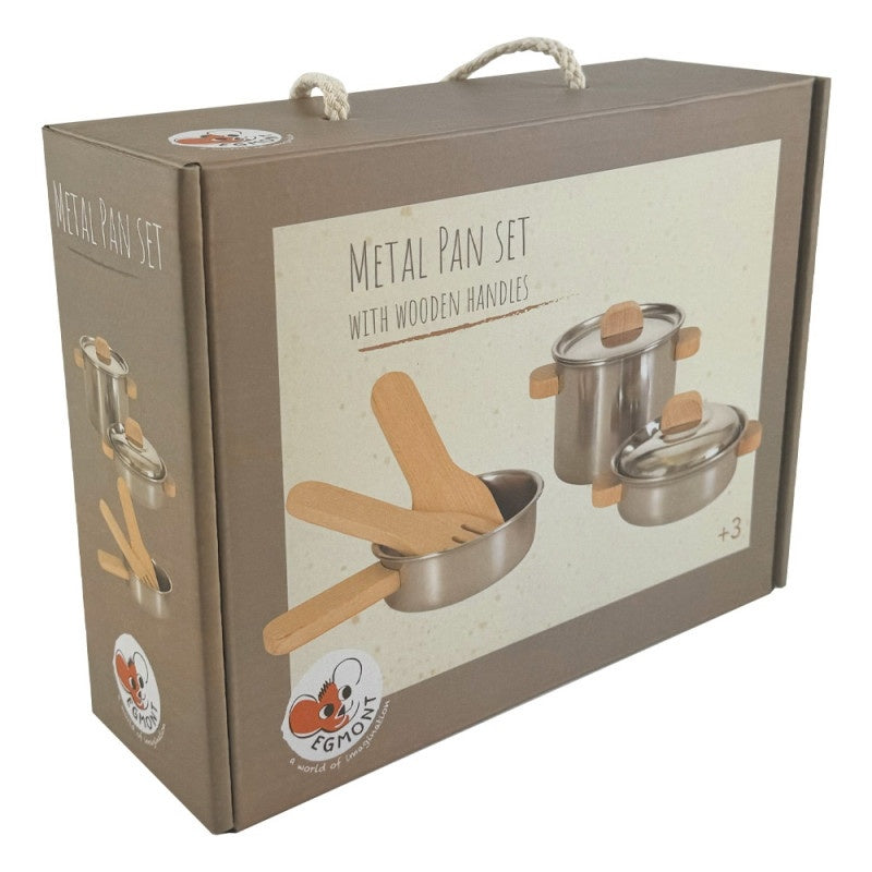 Joc de rol Set de vase de inox cu manere din lemn, Egmont Toys