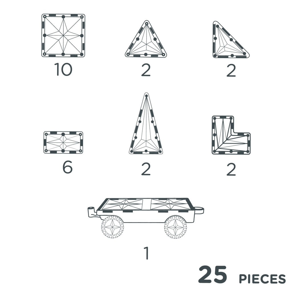 Joc magnetic de construit cu set de roti 25 piese, Cleverclixx