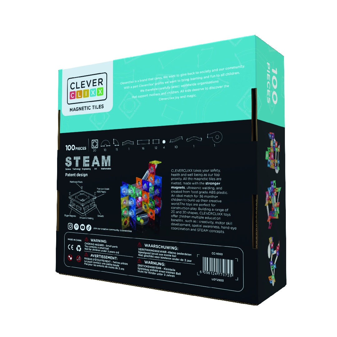 Jocuri magnetice Circuit cu bile luminoase 100 piese, Cleverclixx