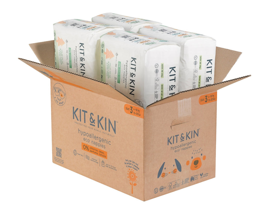 Eco-Friendly Hypoallergenic Diapers Kit&Kin, Size 3, 6-10 kg, 128 pcs