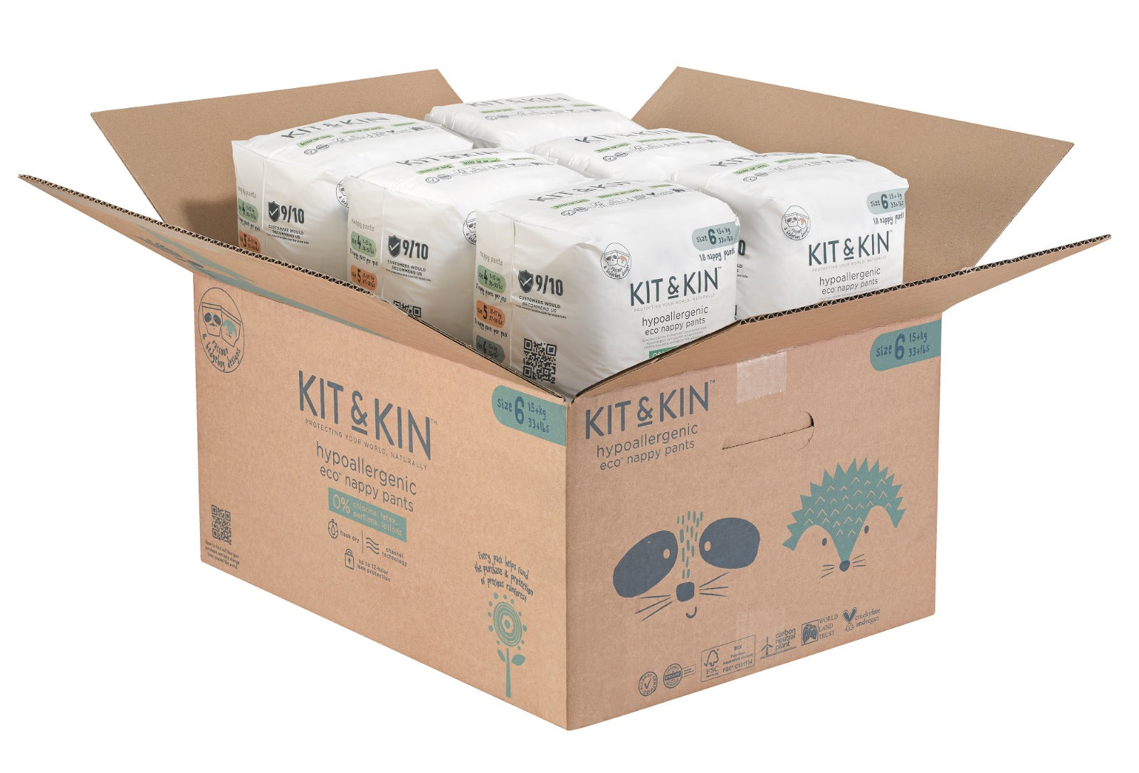 Kit&Kin Eco Hypoallergenic Nappy Pants XL6, Size 6, 15 kg+, 108 pcs