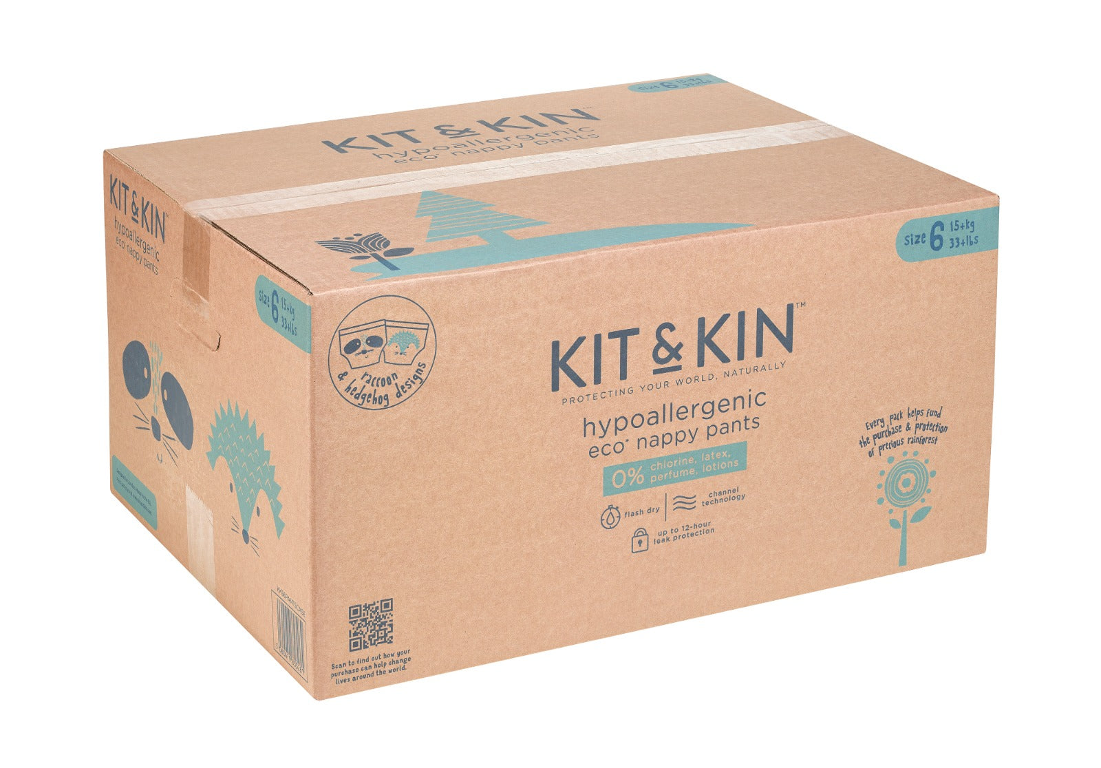 Kit&Kin Eco Hypoallergenic Nappy Pants XL6, Size 6, 15 kg+, 108 pcs