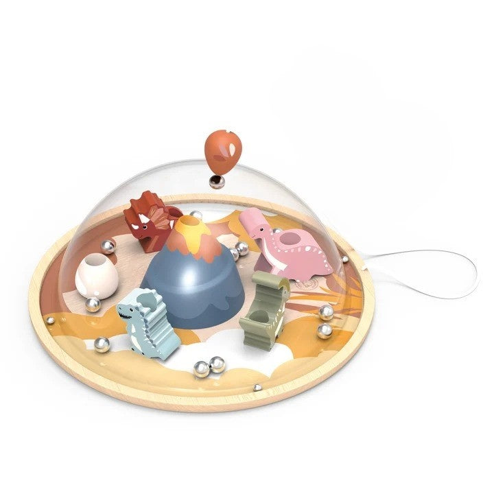 Speedy Monkey Labirint magnetic Dino din lemn certificat FSC, joc de indemanare 3 ani+