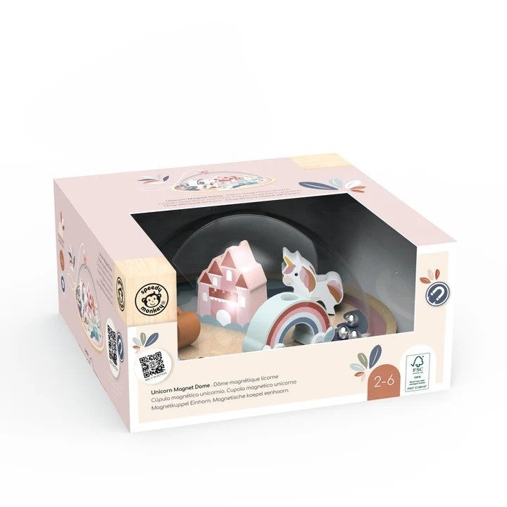 Speedy Monkey Labirint magnetic Unicorn din lemn certificat FSC, 3 ani+, cupola transparenta