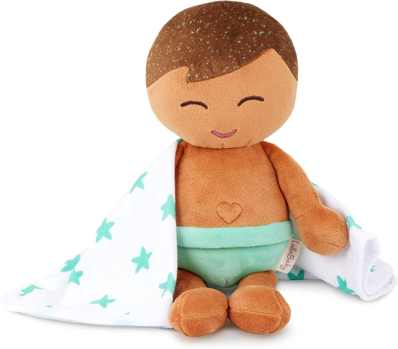 LullaBaby Papusa baietel cu par castaniu pentru baie cu accesorii, 35 cm