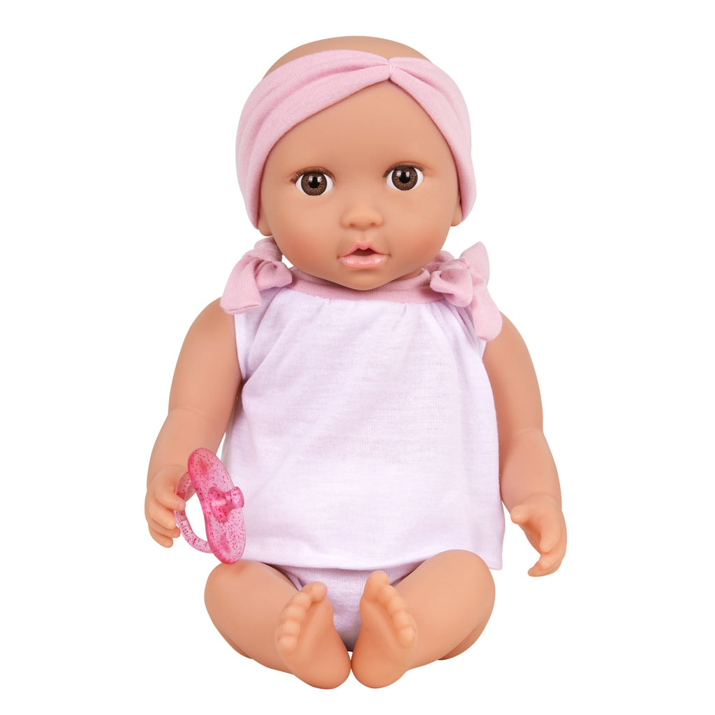 LullaBaby Papusa bebelus cu hainute in 2 piese si bentita roz, 35 cm